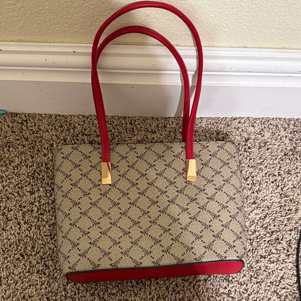Elegant Red and Beige Bee’s Patterned Women's Bag
